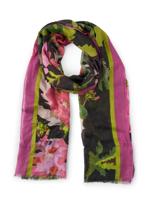 Elegant Black Floral-Printed Silk-Cashmere Scarf for New Season