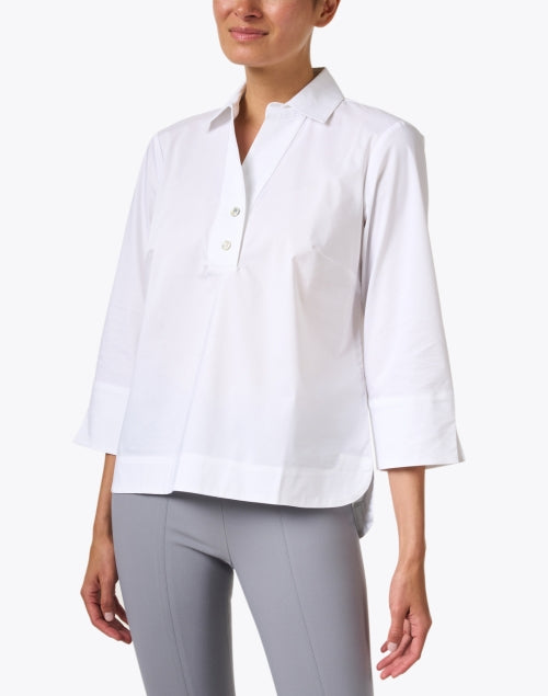 Aileen's Elegant White Cotton Henley-Style Top