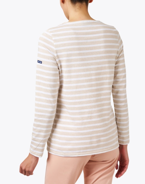 Minquidame Luxury Beige and White Striped Cotton Casual Top for Everyday Wear