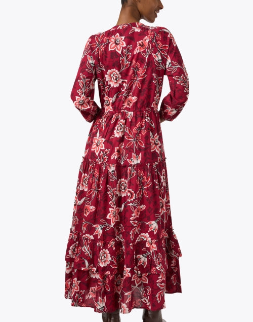 Bazaar Women's Red Printed 100% Cotton Maxi Dress for Vacation