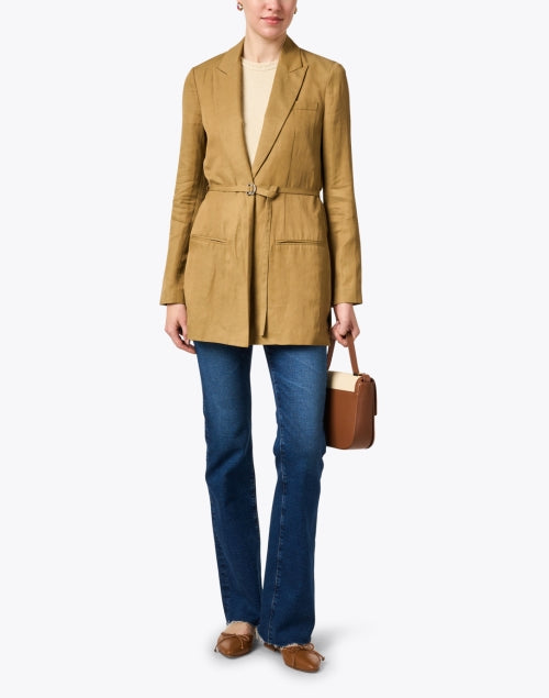 Stylish Brown Tricotine Men's Belted Blazer Jacket