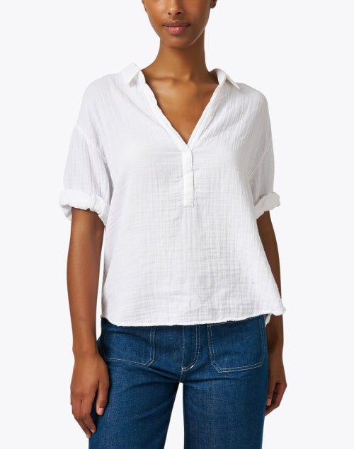 Cruz Women's Lightweight White Cotton Gauze Collared Top for Warm Weather