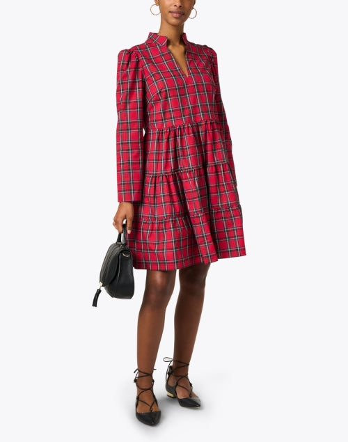Stylish Red Multi Checkered Tunic-style Women's Dress