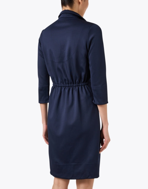 Stylish Navy Quarter - Sleeve Knee - Length Twist Shirt Dress