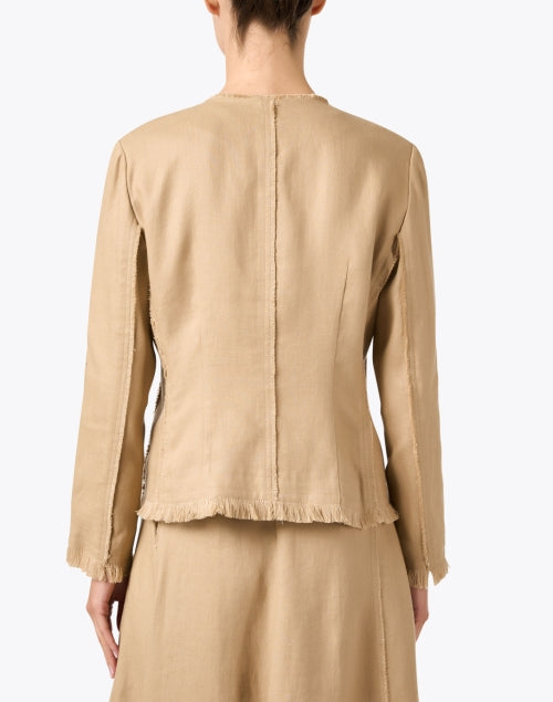 Stylish Lightweight Tan Linen Fringe-Trimmed Jacket for Modern Women