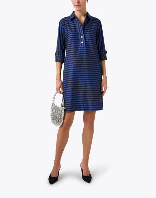 Stylish Aileen Blue and Black Striped 100% Cotton Shirt Dress