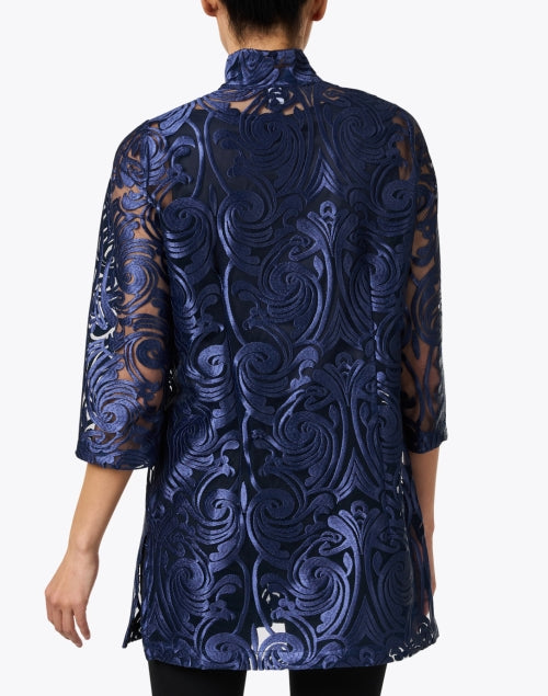 Navy Rita Deco Sheer Lace Women's Evening Top