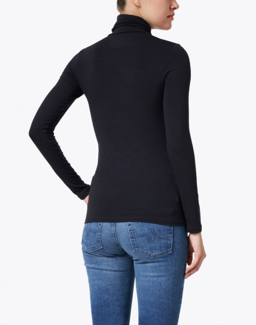 Navy Blue Stretchable Viscose Long - Sleeved Turtleneck Women's Top