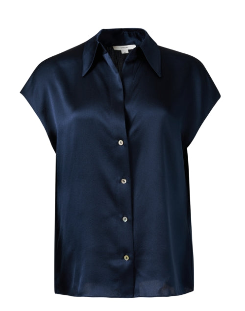 Navy Blue Silk Women's Blouse for Versatile Wardrobe