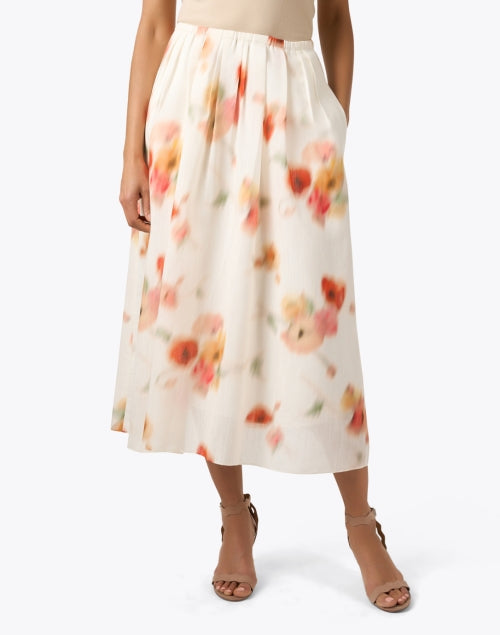 Stylish Vince Cream Midi Skirt with Modern Print and Elastic Waistband
