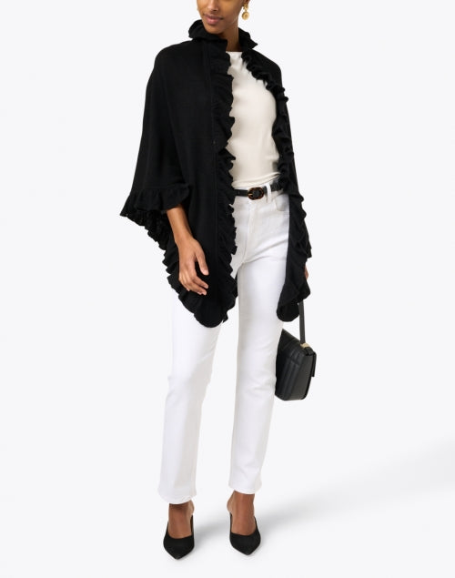 Signature Black Cashmere Ruffled Women's Shawl for Cool Weather