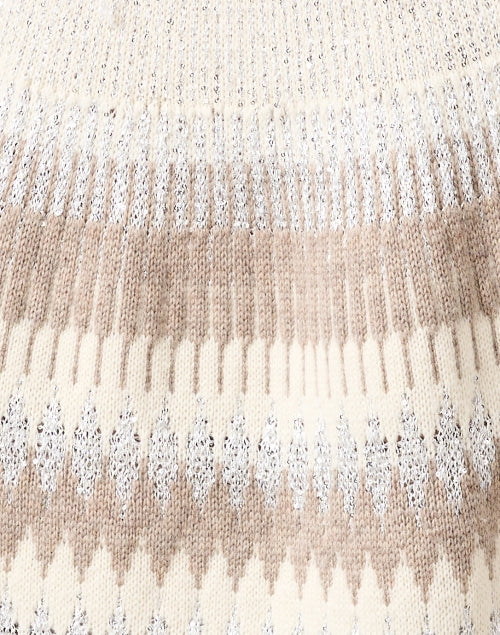 Stylish Multi-Intarsia Wool Blend Metallic Shimmer Sweater