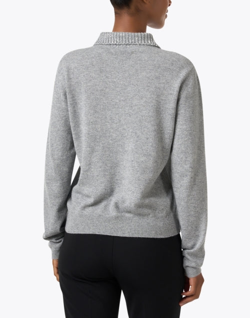 Stylish Platinum Grey Wool Blend Knit Women's Top with Sparkle Collar