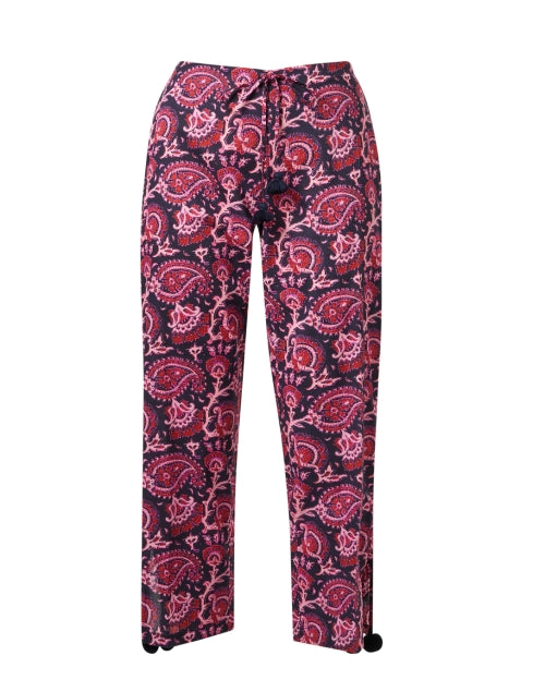 Figue's Vibrant Purple Paisley Cropped Straight-Leg Cotton Pants for Resort Season