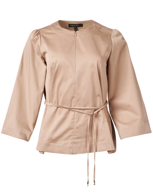 Marc Cain Women's Beige Cotton Blend Belted Bell Sleeve Blouse