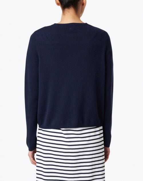 Navy Cesaria Merino Wool and Cashmere Blend Semi - Relaxed Cardigan