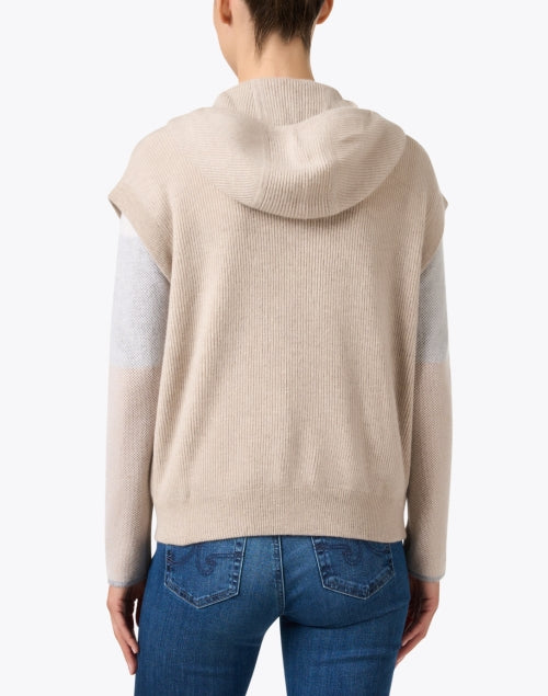 Stylish Beige Knit Cashmere Jacket with Drawstring Collar
