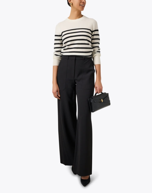 Veronica Beard Caleb All - Season Luxury 100% Cashmere Sweater with Classic Black and White Stripes