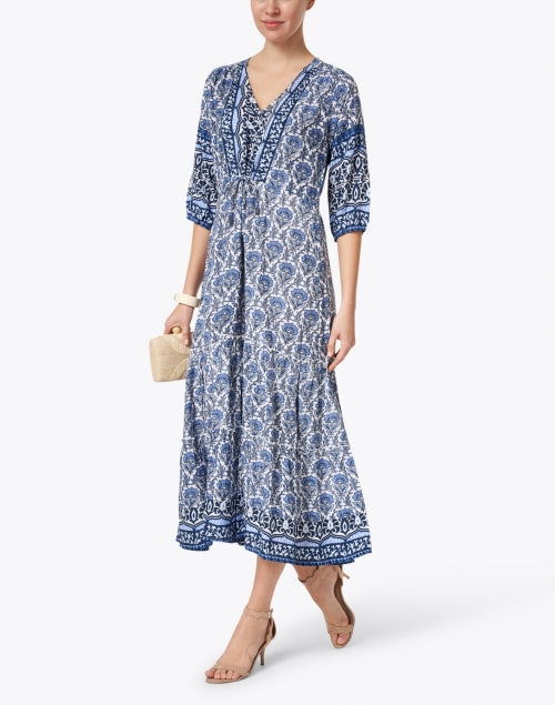 Stylish Navy-Printed Carrie Midi Dress by Walker & Wade
