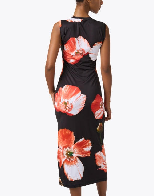 Danya Black Stretch Jersey Dress with Poppy Print