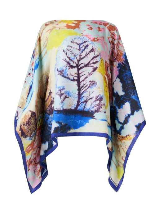 Elegant Multi - Tree Printed Cashmere Silk Poncho for a Classic Look