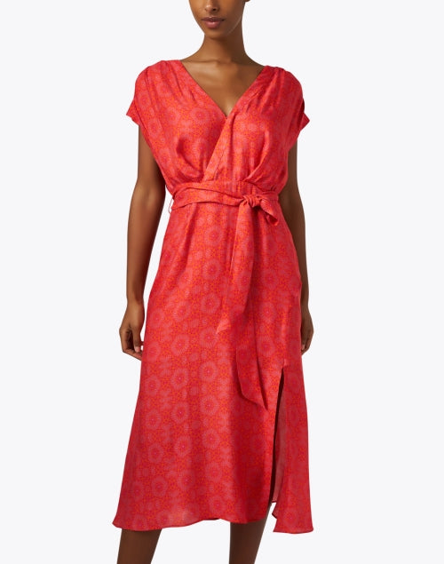 Fara Silk Wrap Dress with Stunning Red Print