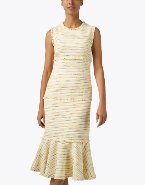Santorelli's Andi Women's Chamomile Yellow and Ivory Tonal Tweed Sheath Party Dress