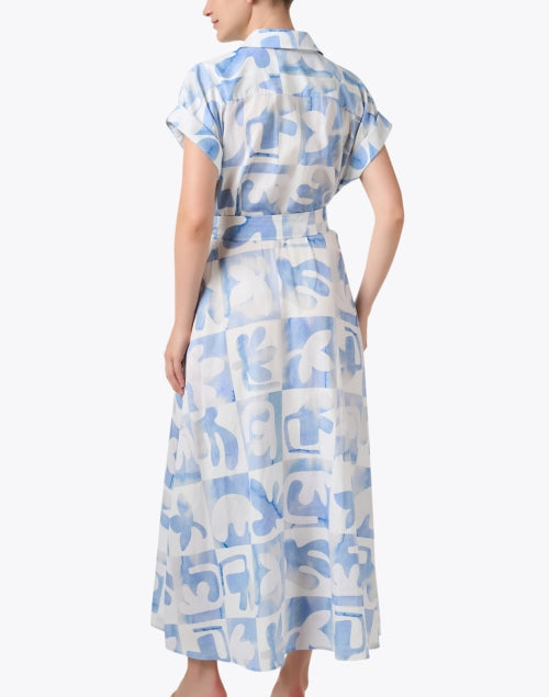 Stylish Chantal Cotton Dress with White and Sky - Blue Print