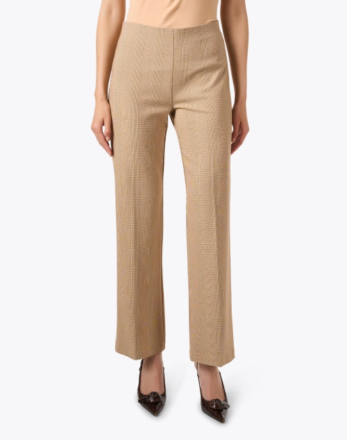 Jules Tan Plaid Stretchable Knit Pull - On Wide - Leg Trousers