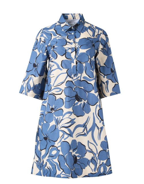 Jackalyn Blue Cotton Floral Printed Shirt-Style Dress