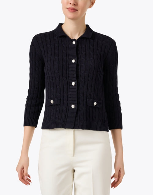 Salita Navy Colored Cable Knit Women's Fashion Jacket for Capsule Wardrobe