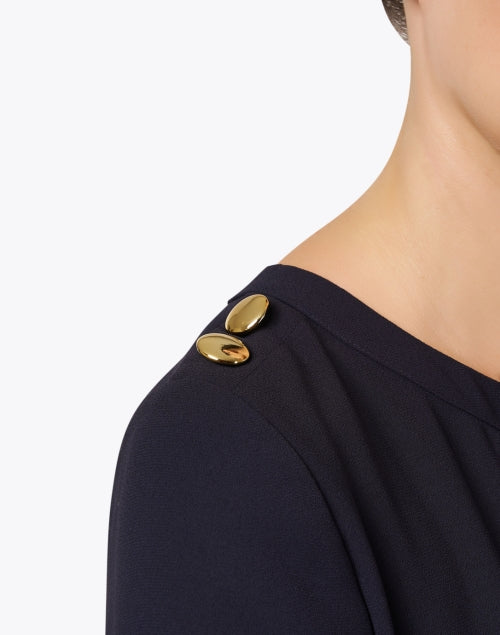 Ruodana Feminine Navy Shift Dress with Scalloped Details