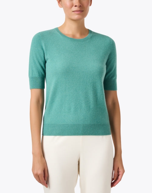 Stylish Short Sleeve Jade Green 100% Cashmere Sweater for Fall
