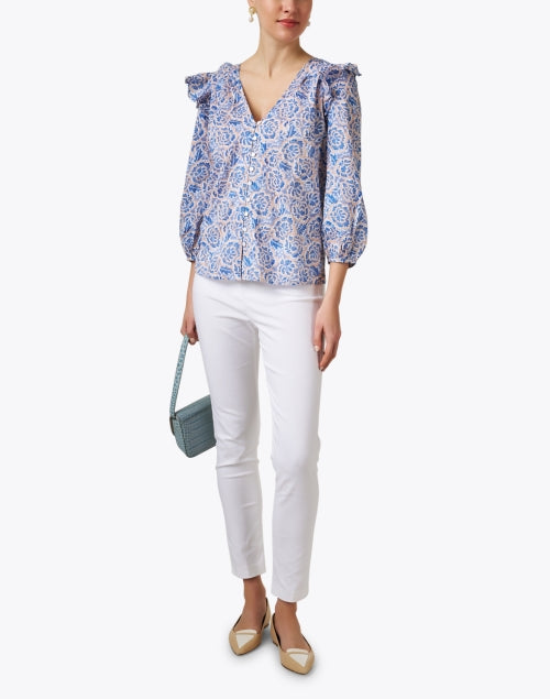 Elise Women's Blue Floral Casual Top for Everyday Wear