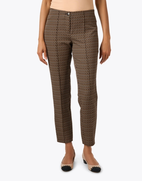 Stylish Anna Brown Stretch Print Pant with Zipper Details