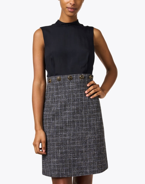 Navy Blue Satin and Tweed Blend Women's Formal Dress