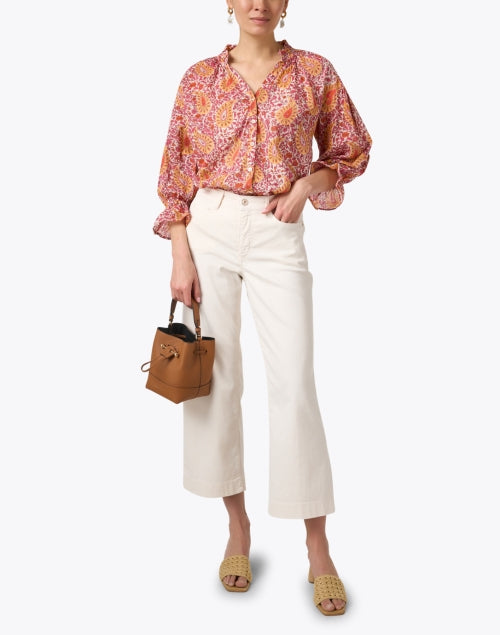 Dreamy Ivory Stretch Cotton Wide-Leg Mid-Rise Jeans