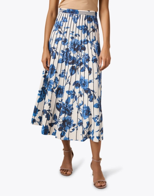 Stylish Tavira Blue and White Floral Printed Midi Skirt for Women