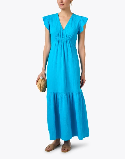 Gorgeous Ruby Aqua Blue Women's Cotton Gauze Maxi Dress for Warm Weather