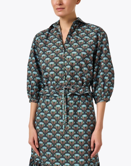 Stylish Hutton Cotton Top with Multi - Print and Elbow - Length Balloon Sleeves