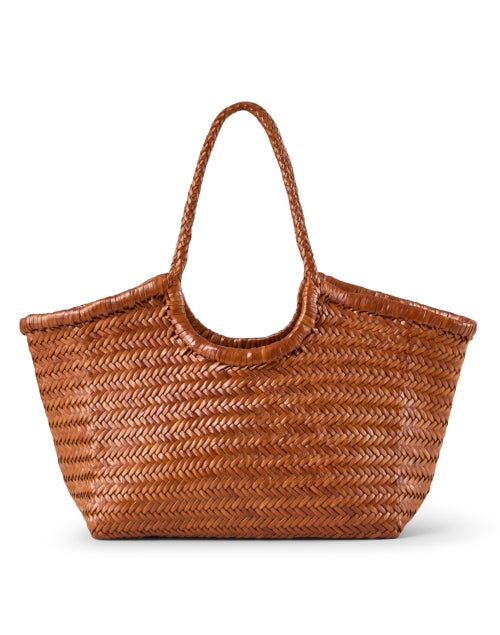 Handwoven Nantucket Style Tan Leather Shoulder Bag for Seaside and City Trips