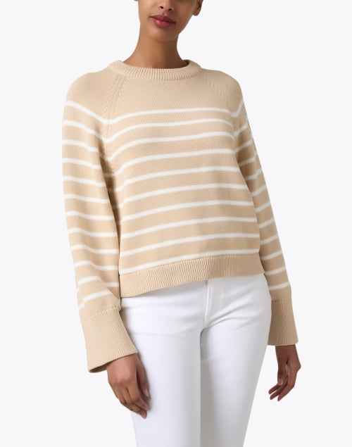 Stylish Beige Striped Cotton Knit Sweater for Versatile Wear