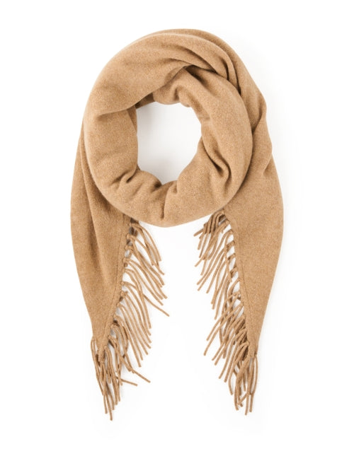 Luxurious Italian Camel Cashmere Shawl with Fringe Trim