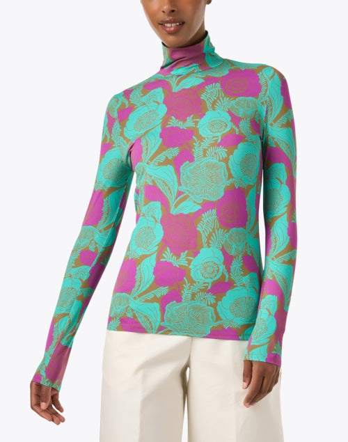 Stylish Multi - Floral Print Women's Turtleneck Top for Fashionable Outfits