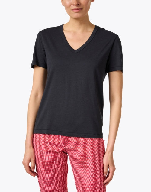 Navy Blue V-Neck Cotton Casual Top for Everyday Wear