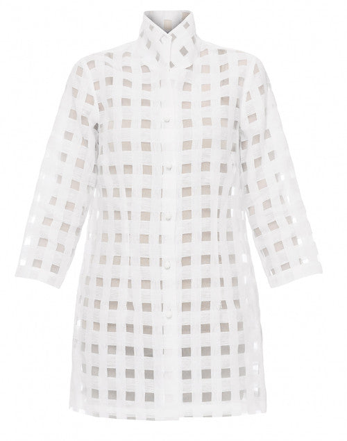 Elegant Rita White Sheer Plaid Linen Shirt for Warm Weather