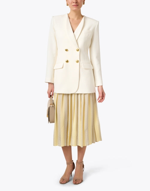 Elegant Ivory Double-Breasted Gold-Button Blazer for a Sophisticated Look