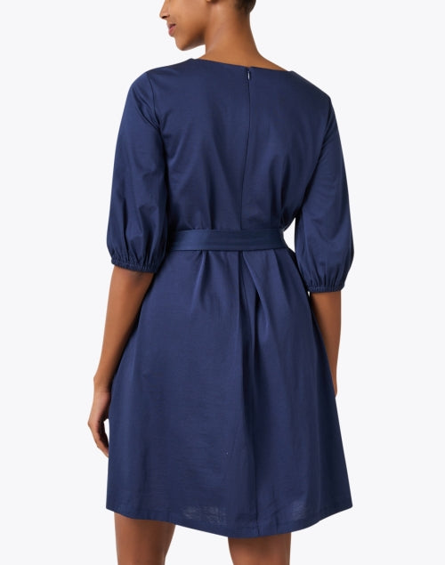 Large-Sized Navy Blue 100% Cotton Mini Dress for Seasonal Wear