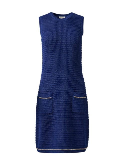 Stylish Saige Blue Lightweight Knit Sheath Dress with Chain Details