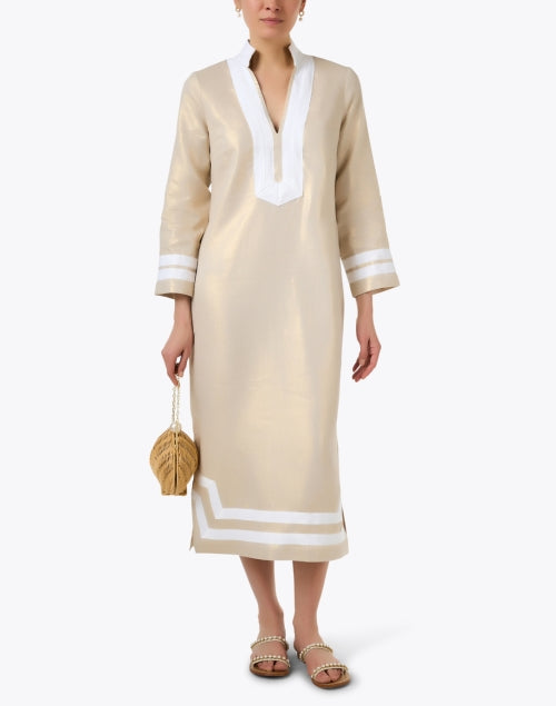 Stylish Gold-Colored Linen Tunic Dress for Women's Fashion